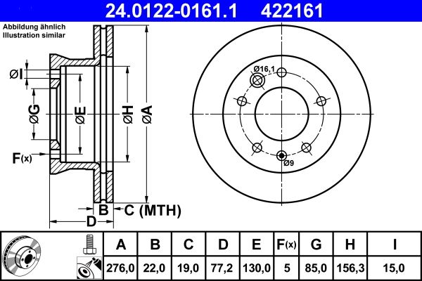 ATE Brake Disc 24.0122-0161.1
