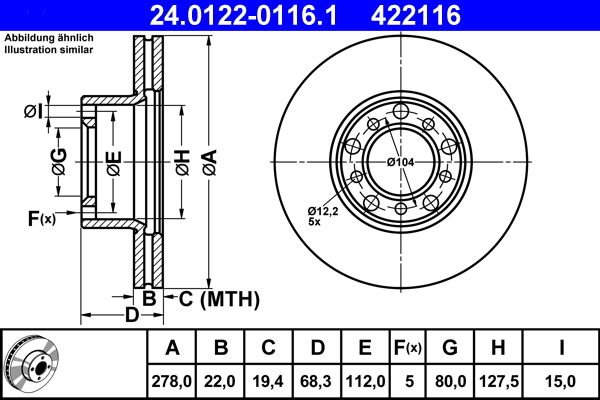 ATE Brake Disc 24.0122-0116.1