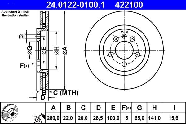 ATE Brake Disc 24.0122-0100.1