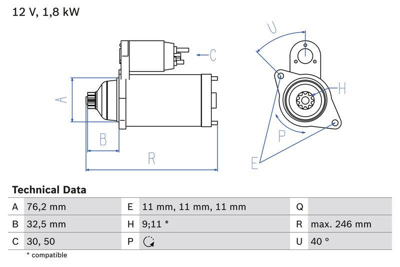 BOSCH Starter 0 986 017 000