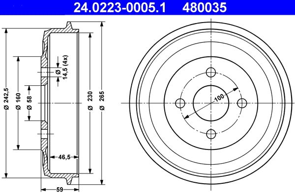 ATE Brake Drum 24.0223-0005.1