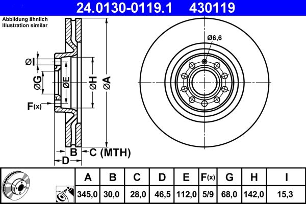 ATE Brake Disc 24.0130-0119.1