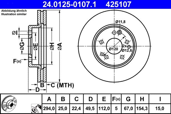 ATE Brake Disc 24.0125-0107.1