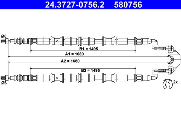ATE Cable Pull, parking brake 24.3727-0756.2