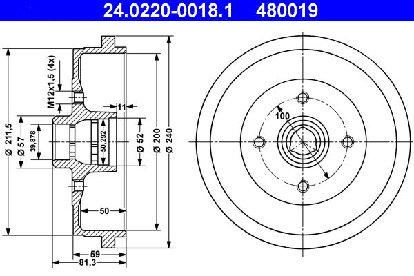 ATE Brake Drum 24.0220-0018.1