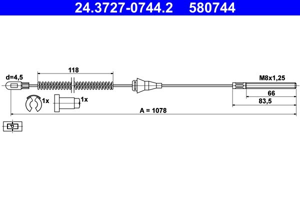 ATE Cable Pull, parking brake 24.3727-0744.2