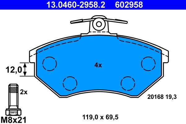ATE Brake Pad Set, disc brake 13.0460-2958.2