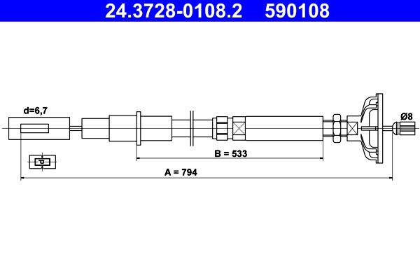 ATE Cable Pull, clutch control 24.3728-0108.2