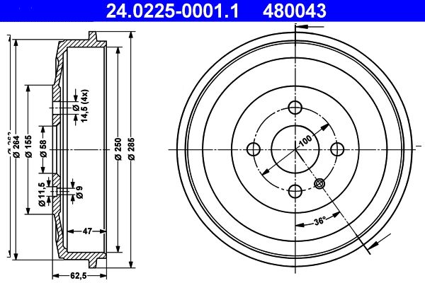 ATE Brake Drum 24.0225-0001.1