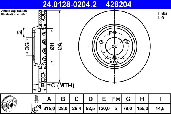 ATE Brake Disc 24.0128-0204.2