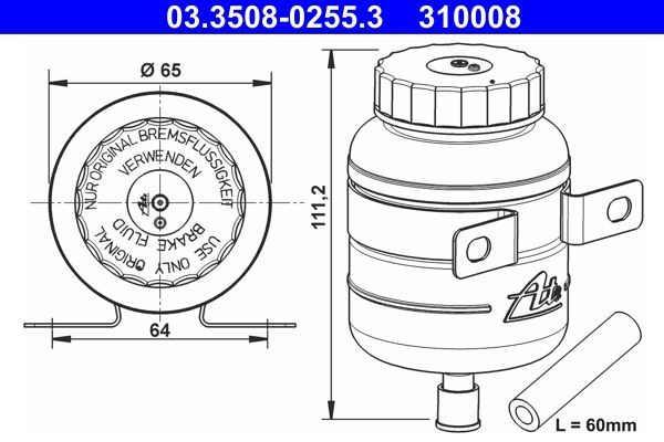 ATE Fluid Reservoir, brake fluid 03.3508-0255.3