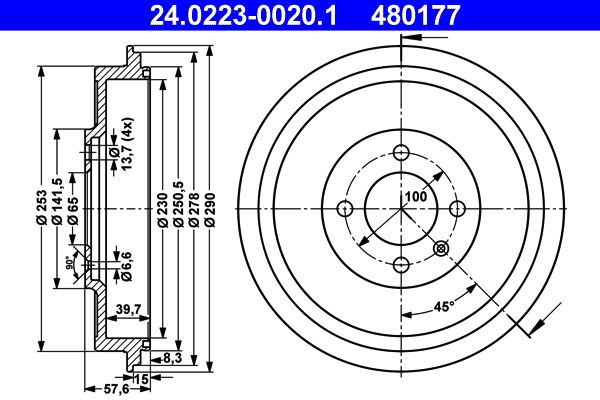 ATE Brake Drum 24.0223-0020.1