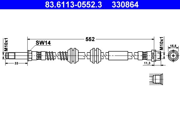 ATE Brake Hose 83.6113-0552.3