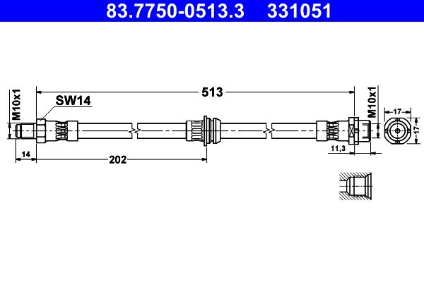 ATE Brake Hose 83.7750-0513.3