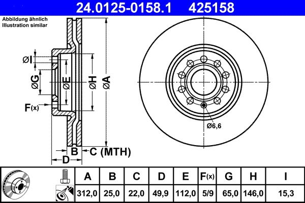 ATE Brake Disc 24.0125-0158.1