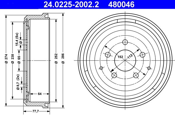 ATE Brake Drum 24.0225-2002.2