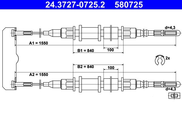 ATE Cable Pull, parking brake 24.3727-0725.2