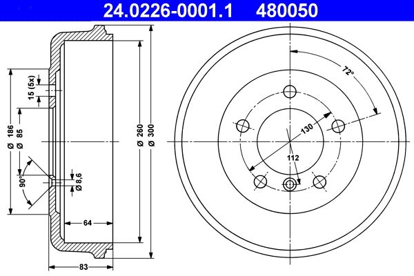 ATE Brake Drum 24.0226-0001.1