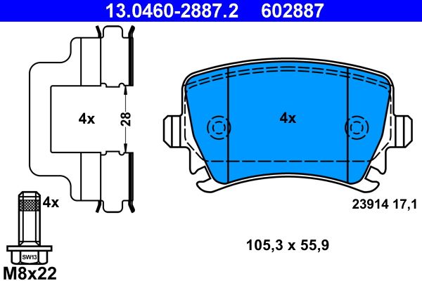 ATE Brake Pad Set, disc brake 13.0460-2887.2