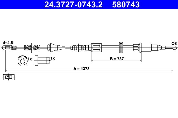 ATE Cable Pull, parking brake 24.3727-0743.2