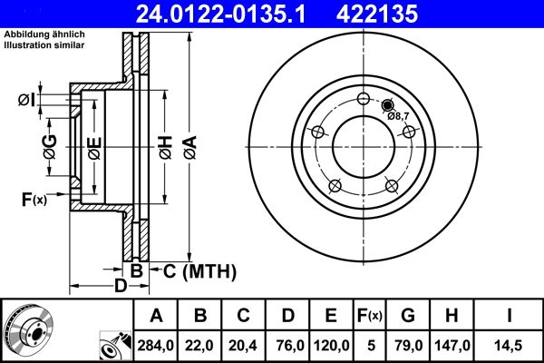 ATE Brake Disc 24.0122-0135.1