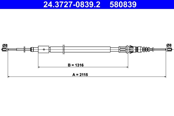 ATE Cable Pull, parking brake 24.3727-0839.2