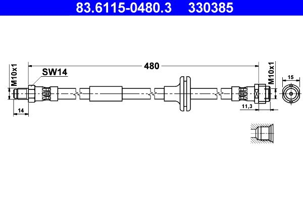 ATE Brake Hose 83.6115-0480.3