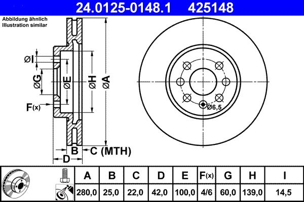 ATE Brake Disc 24.0125-0148.1