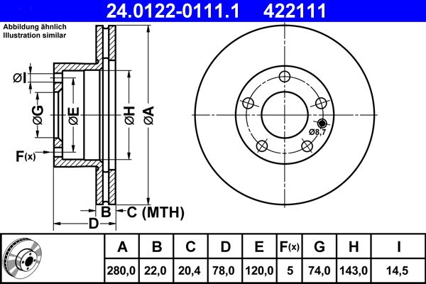 ATE Brake Disc 24.0122-0111.1