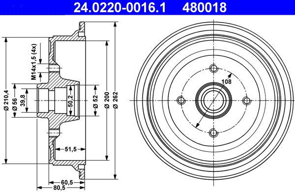 ATE Brake Drum 24.0220-0016.1