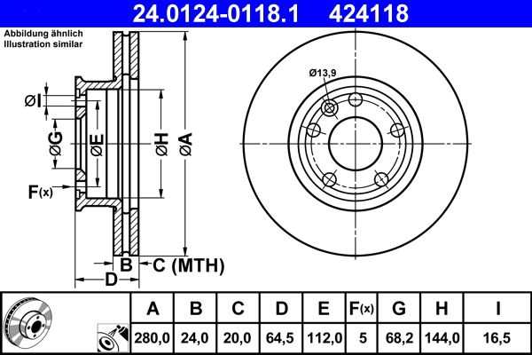 ATE Brake Disc 24.0124-0118.1