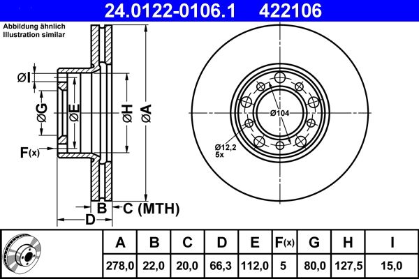 ATE Brake Disc 24.0122-0106.1