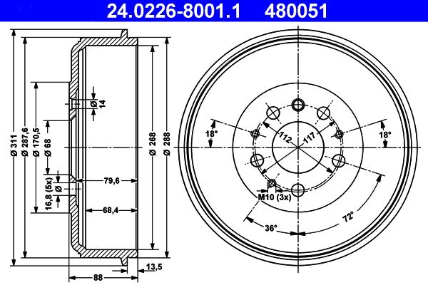 ATE Brake Drum 24.0226-8001.1