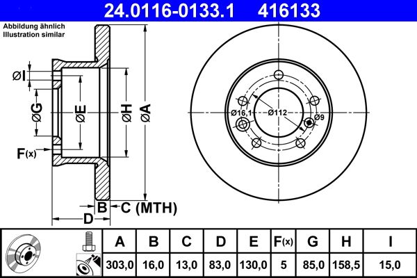 ATE Brake Disc 24.0116-0133.1