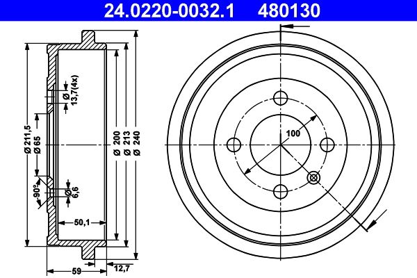 ATE Brake Drum 24.0220-0032.1