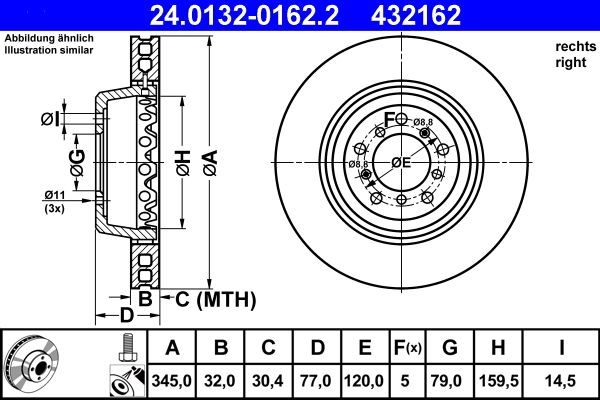 ATE Brake Disc 24.0132-0162.2