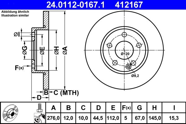 ATE Brake Disc 24.0112-0167.1