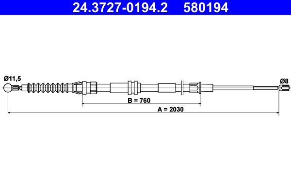 ATE Cable Pull, parking brake 24.3727-0194.2
