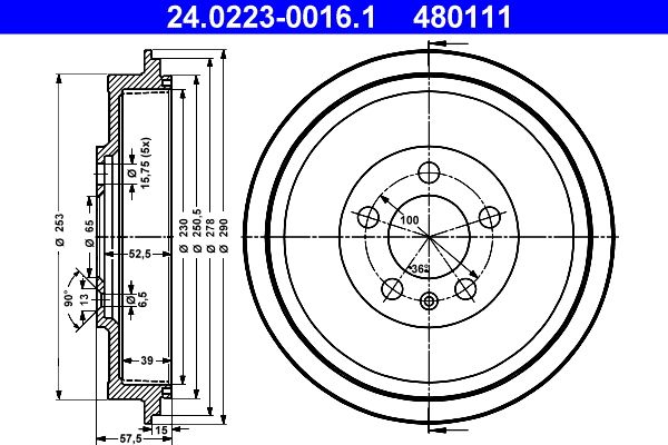 ATE Brake Drum 24.0223-0016.1