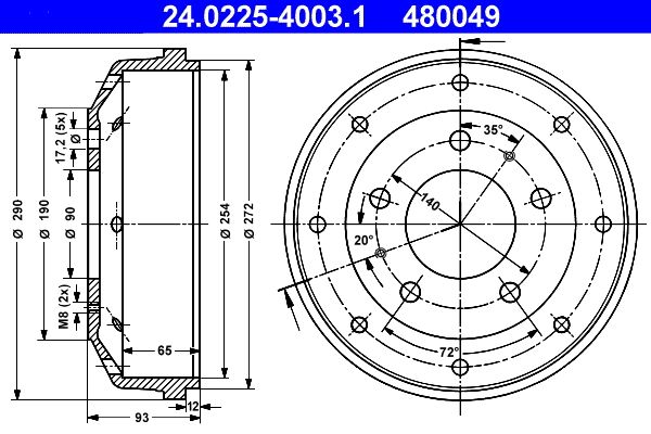 ATE Brake Drum 24.0225-4003.1