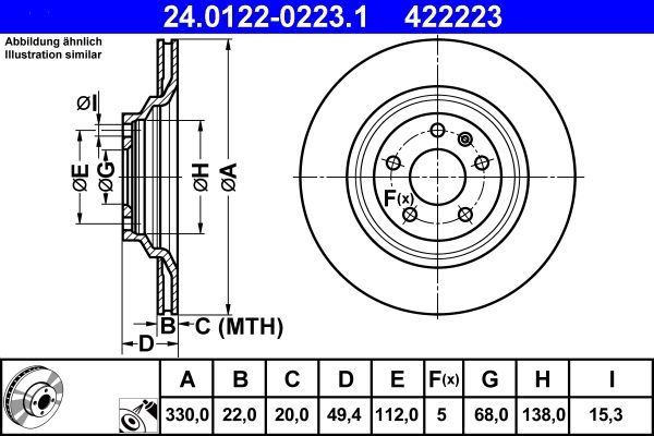 ATE Brake Disc 24.0122-0223.1