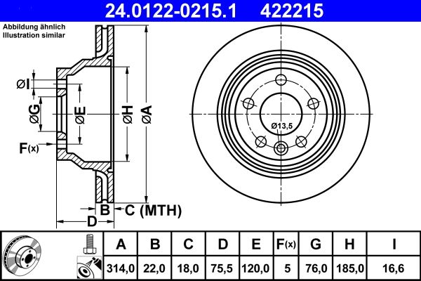 ATE Brake Disc 24.0122-0215.1