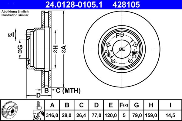 ATE Brake Disc 24.0128-0105.1