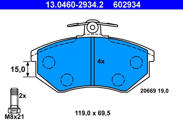 ATE Brake Pad Set, disc brake 13.0460-2934.2