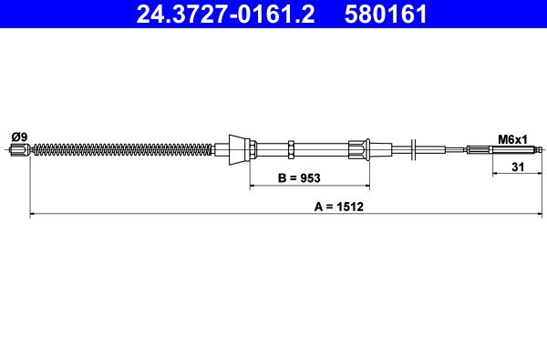 ATE Cable Pull, parking brake 24.3727-0161.2