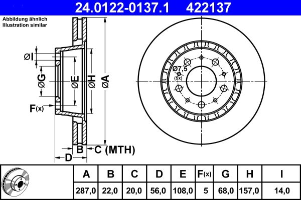 ATE Brake Disc 24.0122-0137.1