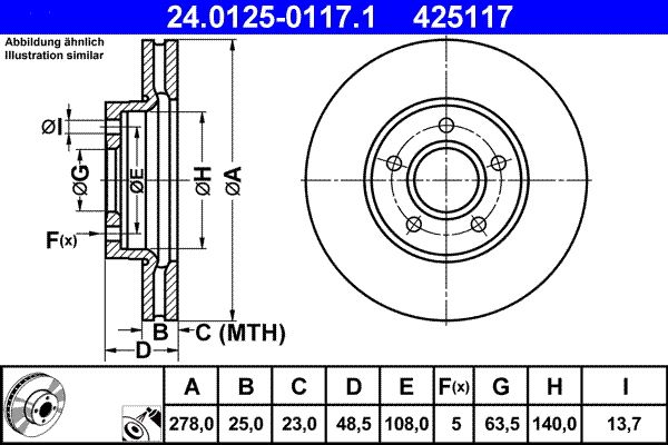ATE Brake Disc 24.0125-0117.1
