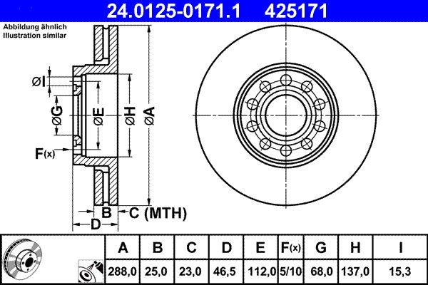 ATE Brake Disc 24.0125-0171.1