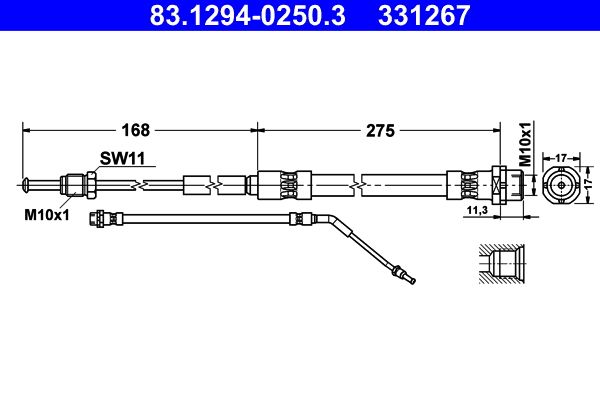 ATE Brake Hose 83.1294-0250.3