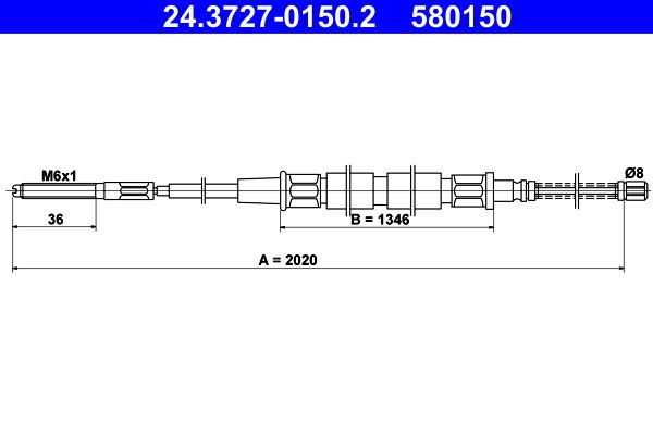 ATE Cable Pull, parking brake 24.3727-0150.2
